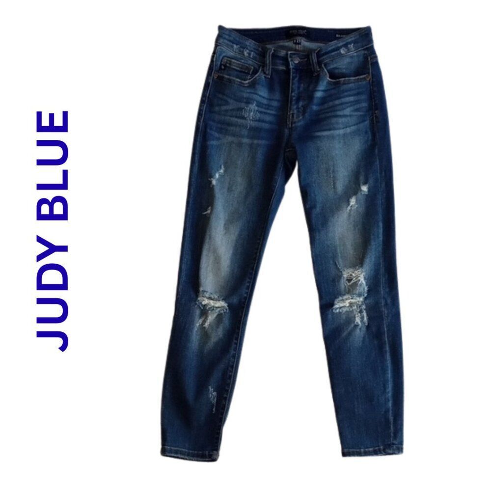 Women's Size 6 - 5/27 - Judy Blue Distressed Ripped Boyfriend Jeans Dark Wash
